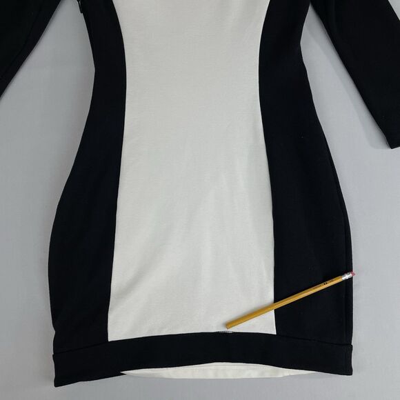 Bebe Bodycon Mini Dress Women’s Small Black White Stretch Side Zip 3/4 Sleeve - Picture 15 of 16
